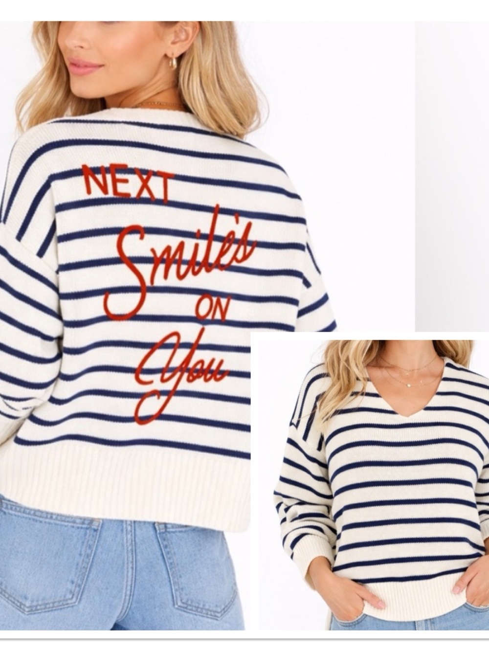 XOKR KERRI ROSENTHAL Sweatee Next Smiles On You Stripe Blue White Orange Small